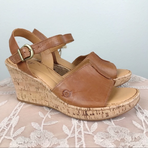 Born | Shoes | New Born Agnio Tan Leather Cork Wedge Sandals 85 | Poshmark